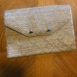 Slim clutch - woven metallic and rattan